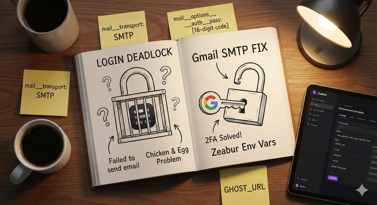 TIL：Ghost 登入死胡同——用 Gmail 搞定登入2FA (Zeabur版)